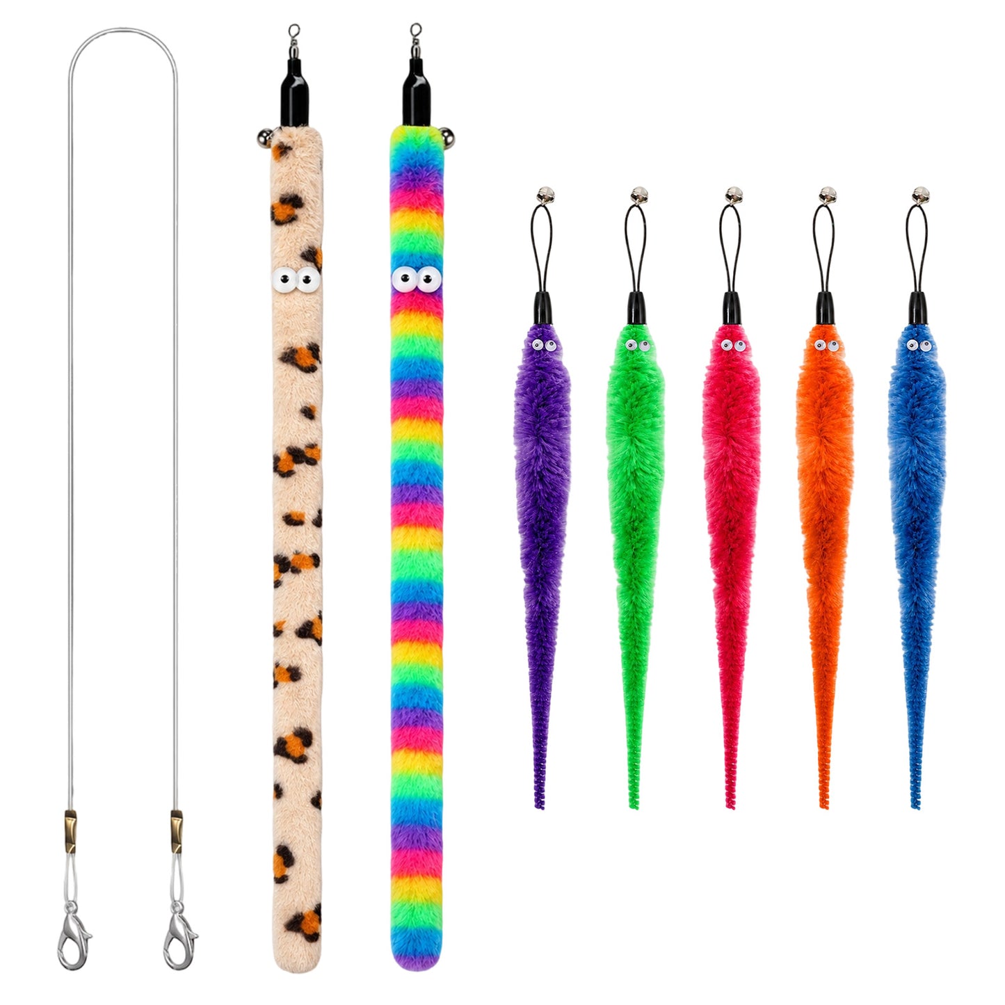 Psiriol Cat Wand Toy Set, 8Pcs Interactive Cat Toys Fuzzy Worm Toys Refill Wand Replacement Rope Interactive Interesting Worm Cats Toy for Indoor