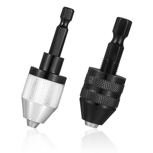2 PCS Keyless Drill Chuck, 1/4 Inch Hex Shank Drill Chuck Adapter Fast Change Adapter Converter Drill Bit Adapter Extension Screwdriver Adapter for Impact Drill Tool Attachment (0.3-6.5mm, 0.3-3.6mm)