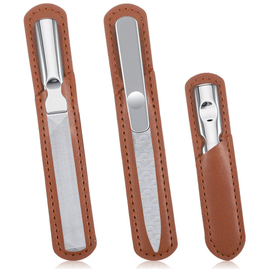 3 PCS Metal Nail File Stainless Steel Nail Files for Women Men Metal Fingernail File Anti-Slip Handle Double Sided Toe Nails Files for Thick Nails Natural-Nail Travel Home Salon