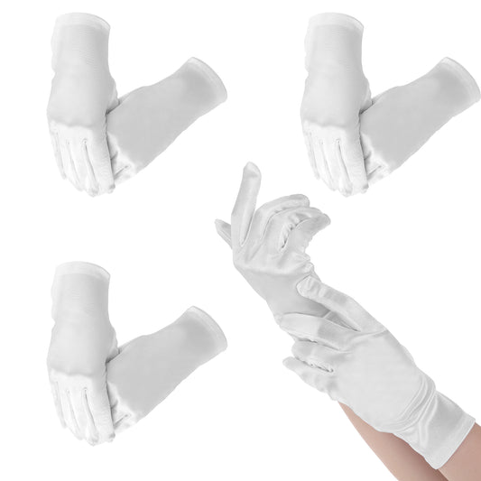 InnoHHustle 4 Pairs Women Short Satin Gloves, Wrist Length Opera Gloves Formal Dancing Gloves for Dinner Banquet, Women'S Gown Gloves for Wedding Bridal Tea Party, Retro Ball Gloves