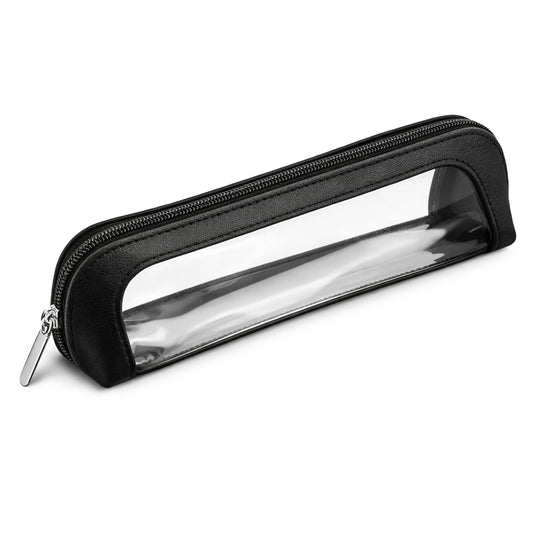 Clear Makeup Bags with Zipper, PU Leather Portable Makeup Brush Bag Mini Travel Portable MakeupBag Waterproof Organizer Pouch for Women Home Travel Office Cosmetic Storage(Black)