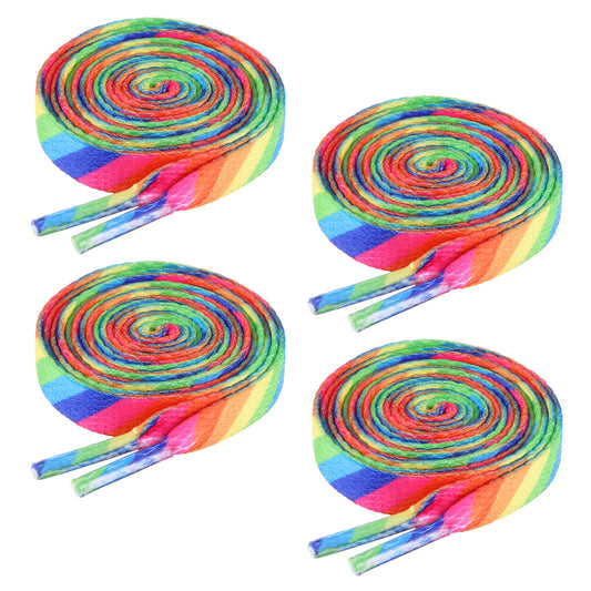 Rainbow Shoe Laces, 2 Pairs 47" Colorful Striped Shoelaces for Sneakers Flat Rainbow Shoe Strings for Canvas Sport Shoes