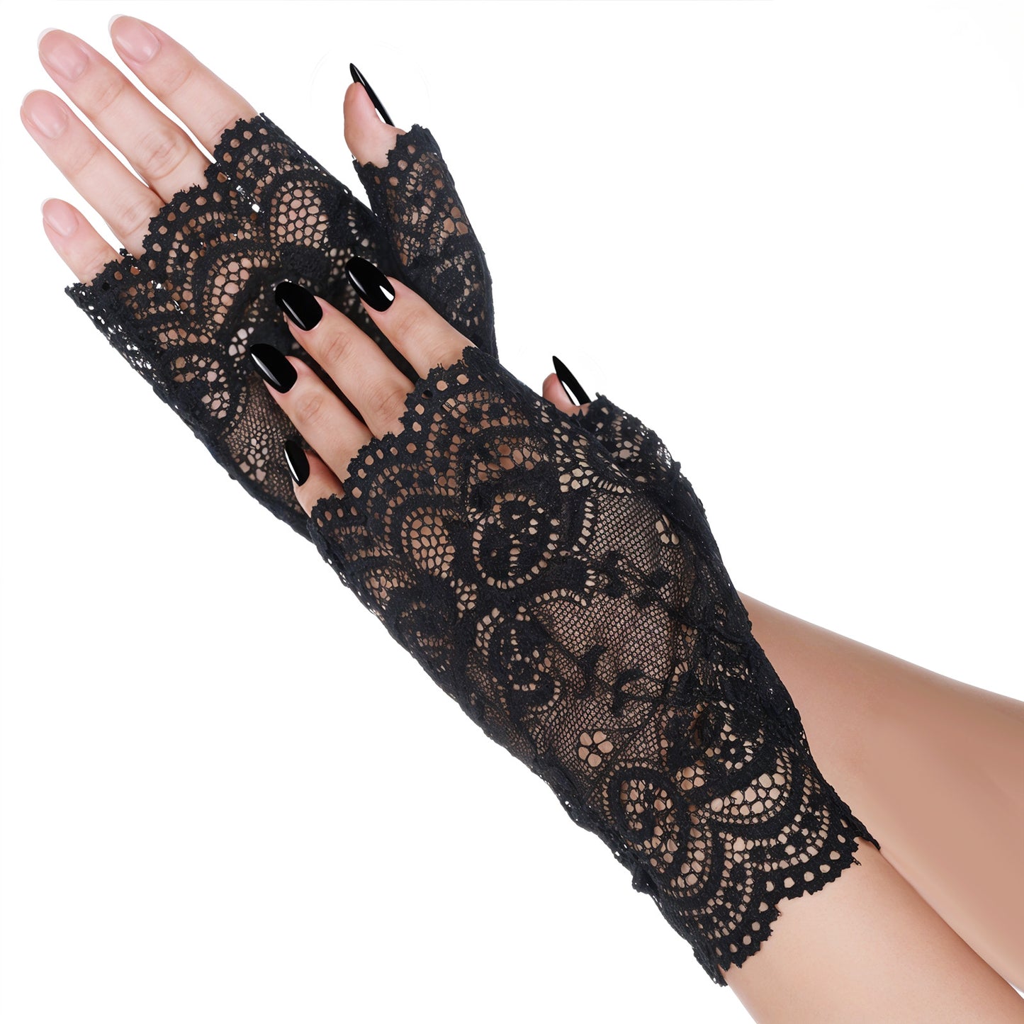 Women Short Lace Gloves Fingerless Floral Lace Gloves Women Black Novelty Glove Sunblock Fingerless Bridal Wrist Glove for 20s Bridal Prom Wedding Evening Halloween Costume Accessories Tea Party