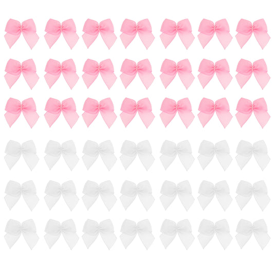 Mini Bows for Crafts, 100 Pcs 1 Inch Pink White Tiny Ribbon Bows Small Satin Bow for DIY Crafts Sewing Gift Wrapping Basket Wedding Birthday Christmas Party Scrapbooking Decoration (50 Pink+ 50 White)