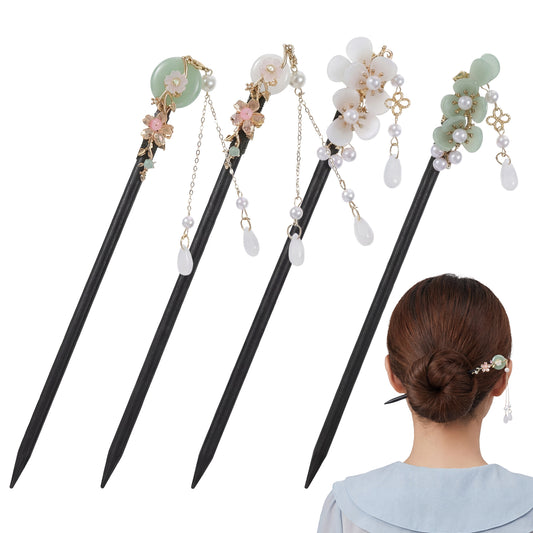 4 PCS Chinese Hair Sticks Hair Chopsticks Vintage Hairpin Flower Chopsticks for Hairs Hanfu Pins Forks Asian Hair-Accessories for Women (4 Styles)