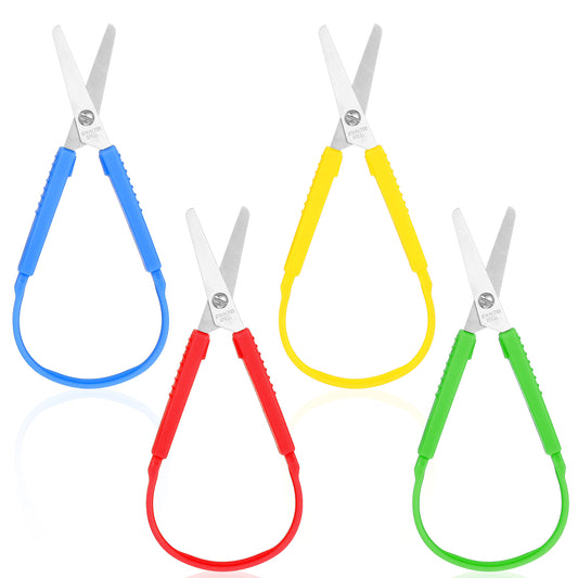 3 Pack Mini Loop Scissors, 5.5 Inch Adaptive Design Scissor Colorful Grip Scissors, Adaptive Cutting Self-Opening Scissor Colorful Handle Self-Opening Safety Scissors for Children Adults Special Need