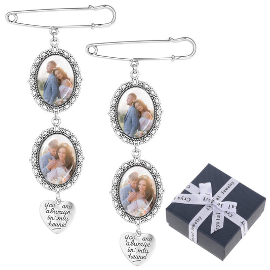 Xthrotsenk 2 Pack Wedding Bouquet Photo Charms Bridal Bridegroom Charm Bouquet Picture Charm Single Lacy Frame Wedding Charm DIY Pin Brooch Making Kit with Box for Wedding Memory Friend Gift