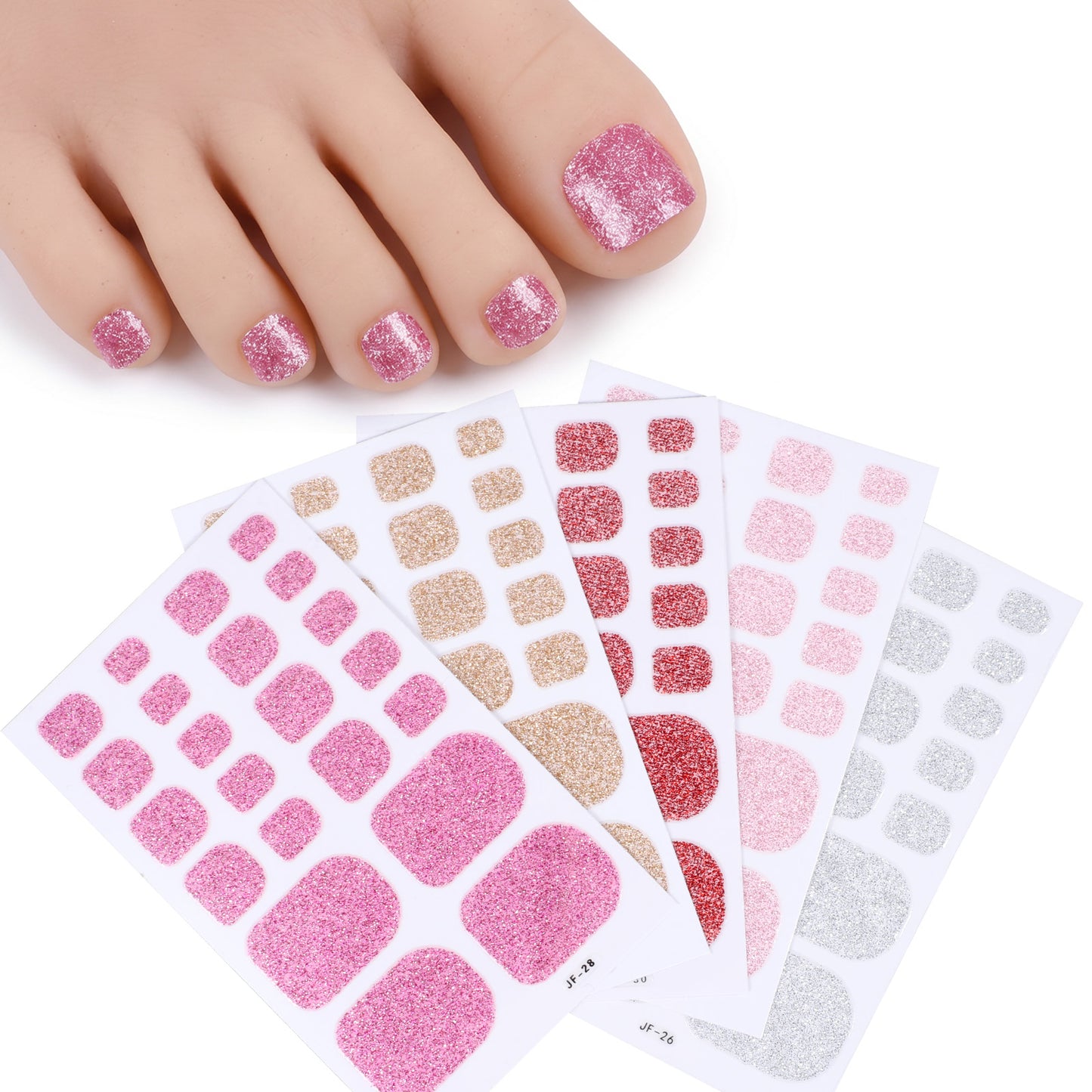 5 Sheets Toe Nail Polish Stickers Full Nail Wraps Toenail Stickers Self Adhesive Toe Nails Strips for Women DIY Manicure(110Pcs, Glitter Red, Purple, Pink, Gold, Silver)
