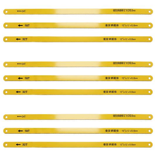 9 PCS Hacksaw Blade Hacksaw Blades 12 Inch Metal Hacksaw-Blade for Metal Hacksaws for Cutting 18t - 24t - 32t Hss Saw Blades Bi-Metal High Speed Steel Hack Saw Blade Sets