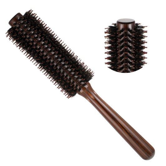 Natural Boar Bristle Round Brush, Portable Travel Roller Hair Brush Texture Comb for Styling & Volumizing Bangs, Short Medium Long Curly Straight Wet Hair - 1.8" Diameter
