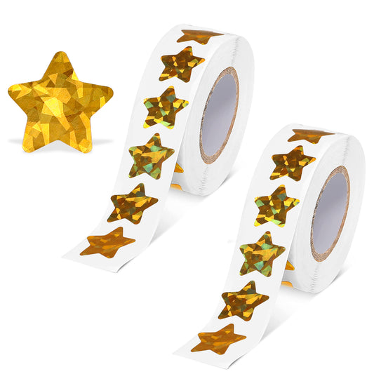 Holographic Gold Star Stickers Foil Star Stickers Roll Kids Reward Stickers Self Adhesive Label Stars Glitter Stickers for Kids Behavior Chart Student Planner School Classroom