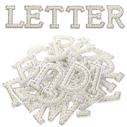 26Pcs Pearl Rhinestone Letter Patches, Self Adhesive A-Z Glitter Alphabet Patches Stick on Alphabet Appliques Sew on Letter Patch for Clothes, Backpack, Fabric, Shoes, Hats
