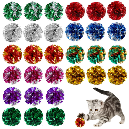 30 Pcs Cat Crinkle Balls Toy 2.36 Inch Interactive Crinkle Balls for Cats, Colorful Chew and Chase Training Activity Cat Toys for Indoor Kittens to Keep Fit Active