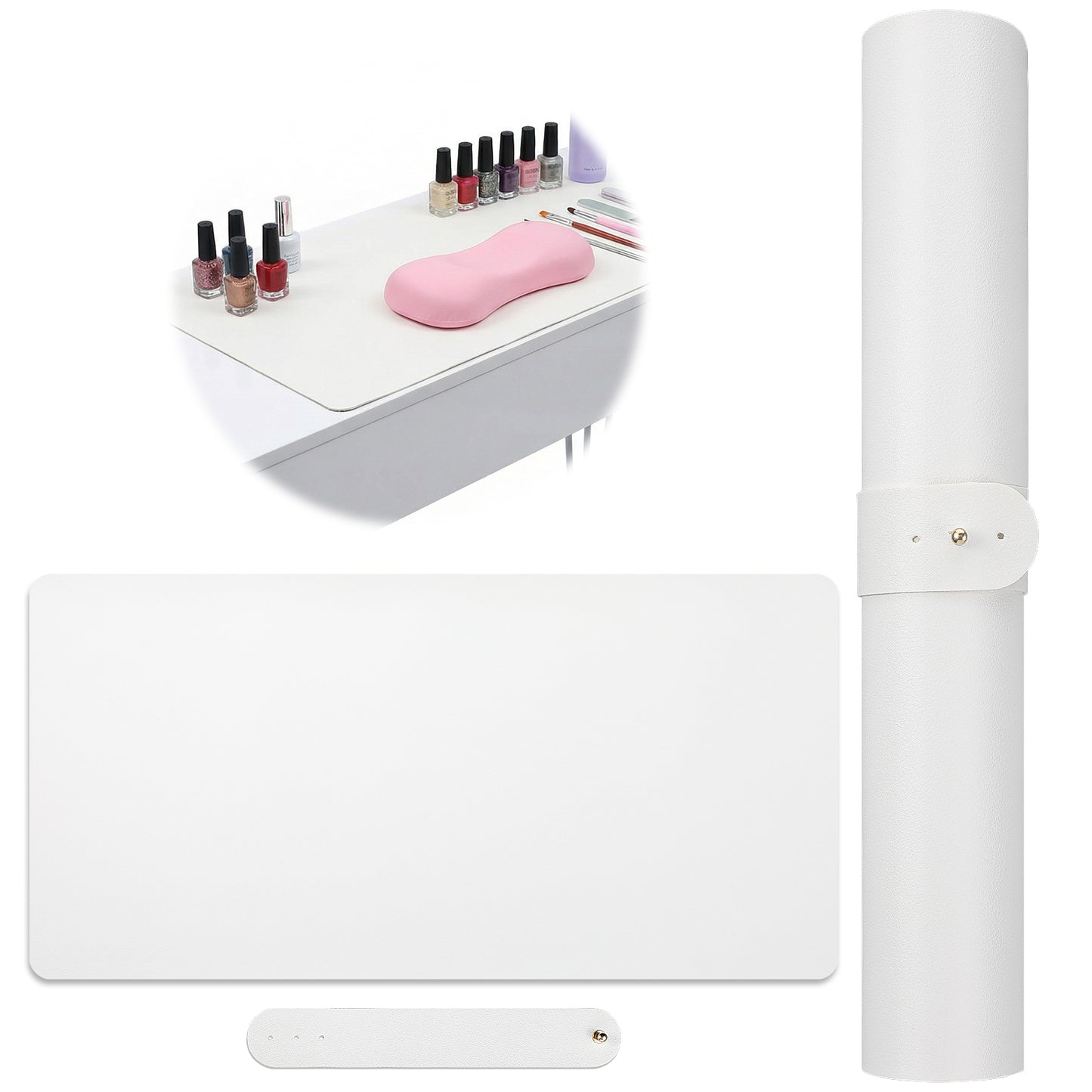 Nail Art Table Mat Soft Silicone Nail Mat Waterproof PU Leather Nail Pad for Nail Tech Salon Home, Portable and Easy Clean (White, 60x30cm) (MAT ONLY)