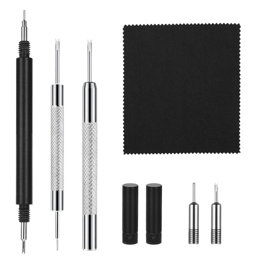 Gtziqa Watch Spring Bar Tool, 5 Pcs Watch Link Removal Kit with Caps, Replacement Fork and Cleaning Cloth Watches Pin Removal Tool for Adjust, Remove and Replace Watches Straps