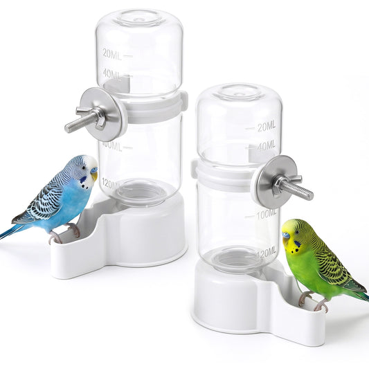 2 Pack Bird Water Dispenser for Cage, Automatic Bird Water Feeder 4.73 Fl Oz Parakeet Water Dispenser Plastic No Mess Suspended Birds Waterer for Parakeet, Cockatiel, Budgie, Lovebirds