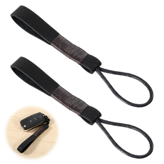 Qulkws 2 PCS Leather Car Keys Fob Keychain, Non-metallic Key Strap String, Car Wrist Key Chain Bracelet, Handmade Pendant Chain for Cars Keys