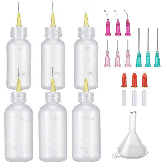 6Pcs Precision Glue Applicator, Glue Bottles with Fine Tip Needle Tip Squeeze Bottle with 18ga 20ga 25ga Blunt Needle Oiler and Storage Caps for Glues Applications, Paint Quilling Craft (30ml+50ml)
