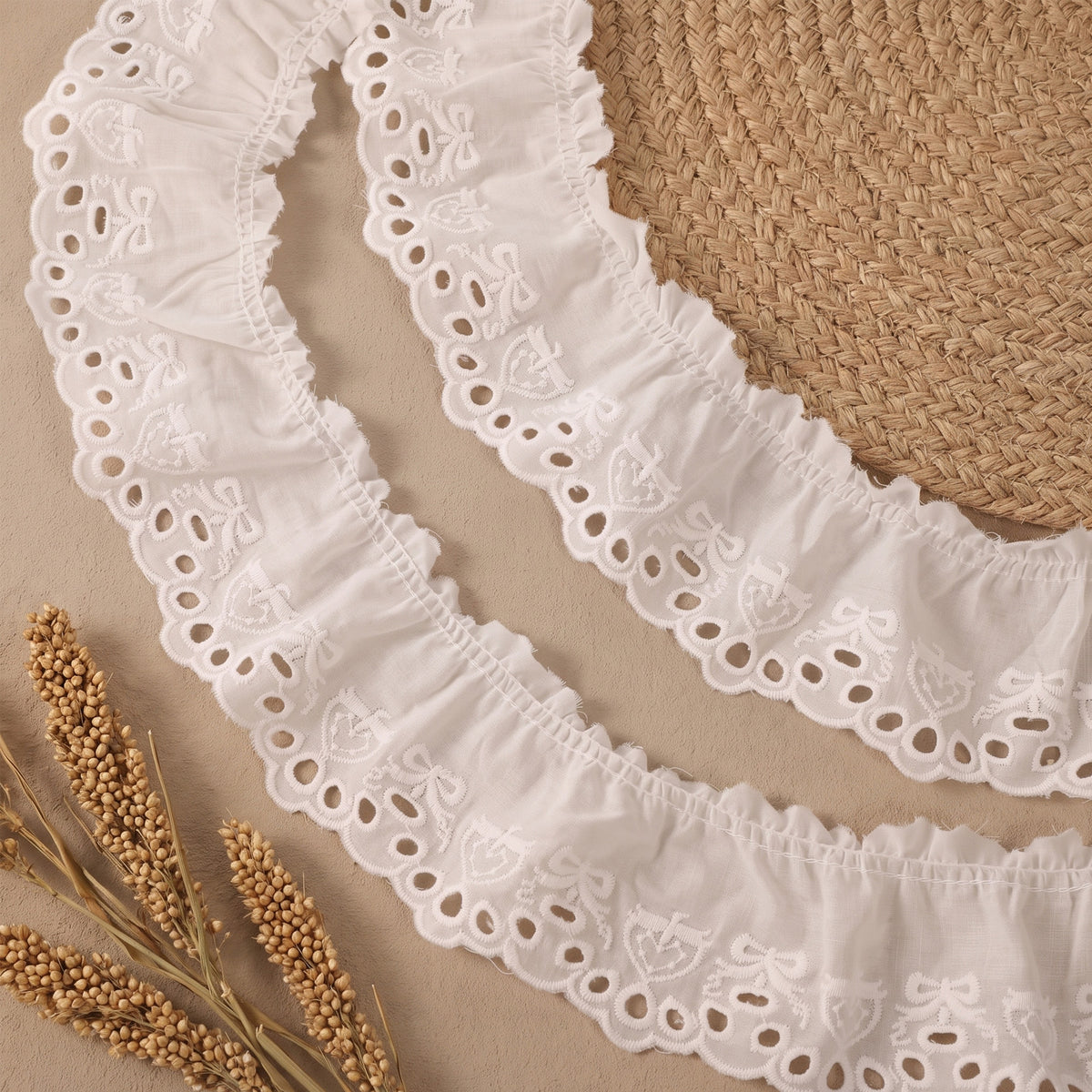 2 Yard Eyelet Lace Trim for Sewing White Ruffle Trim Eyelet Ribbon
