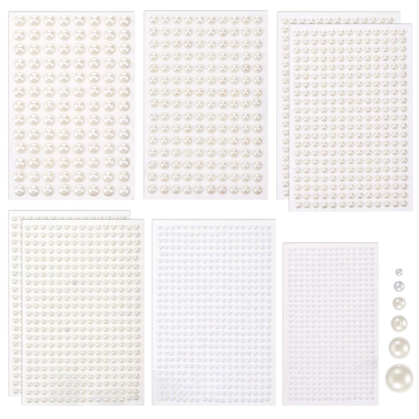 2426 Pcs Pearl Stickers for Crafts, Self Adhesive Sticker Pearls, Flat Back Pearl Sticker for Nails, Face, Body, Hair 6 Sizes (3-10mm) for DIY Art, Wedding Makeup, Scrapbooking