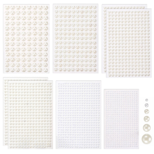 2426 Pcs Pearl Stickers for Crafts, Self Adhesive Sticker Pearls, Flat Back Pearl Sticker for Nails, Face, Body, Hair 6 Sizes (3-10mm) for DIY Art, Wedding Makeup, Scrapbooking