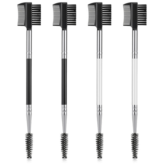 4 Pcs Eyebrow Brush and Comb 3 Head Eyebrow Combs, Eyelash Comb Brush Double Head Makeup Grooming Tool Cosmetic, Eyelash Shaper Spoolie Brushes for Women Separating Lash Shaping Brow