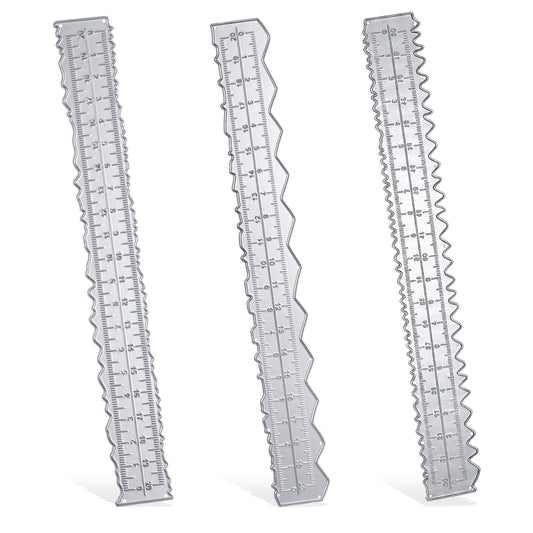 3 Pcs Deckle Edge Ruler 3 Types Irregular Edge Ruler 8.5 Inch Metal Paper Tearing Rulers for Card Making Craft Die Cuts Embossing Cutting Paper Rulers Decorative Wavy Measuring Tool