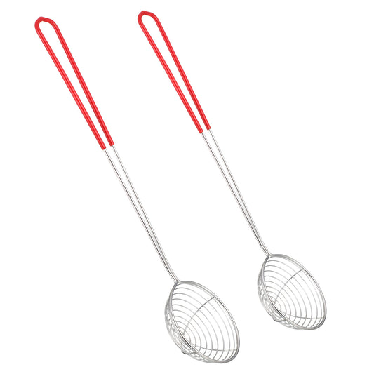 Spider Strainer Skimmer Spoon, 2 Pcs Stainless Steel Hot Pot Strainer Spoons Skimmer Spoon Cooking Set Kitchen Wire Net with Handle for Frying Scooping Food Pasta Spaghetti Noodle
