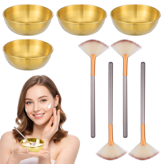 Gold Facial Bowl and Fan Brushes Set, 4 Pcs Facial Mixing Bowl 4 Pcs Face Mask Brush for Esthetician Professional Mask Applicator for Salon SPA Skincare