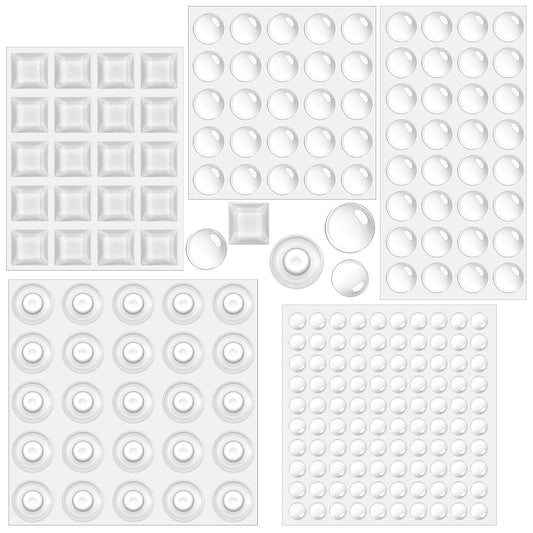 202 Pcs Furniture Bumpers, Clear Self-Adhesive Silicone Pads Transparent Stoppers Feet Pads Non-Slip Protection for Cabinet Doors, Drawers, Picture Frames Cutting Boards (Round/Square, 5 Sizes)