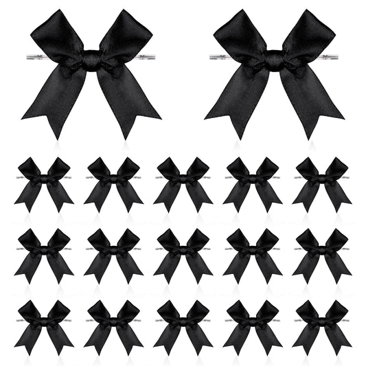 Psyqtsuary Twist Tie Bows, 50 Pcs 3 Inches Black Bows Cute Satin Ribbon Bow for Gift Wrapping DIY Craft Gift Cake Treat Bags Wedding Decorations Party Favors Birthday Party