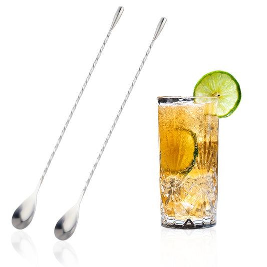 2 Pieces Stainless Steel Stirring Spoons, Bar Cocktail Spoons, Spiral Shaped Long Handled Spoons, Stirring Spoons, Beverage Stirrers for Home, Bar, Bartender, Cocktail, Juice, Coffee (12 Inches)