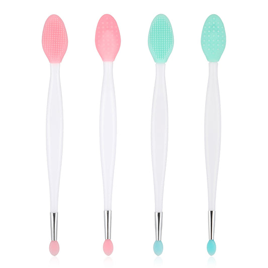 4 PCS Lip Scrub Brush,Lip Scrubber Exfoliator Dual-Ended Silicone Lips Scrubs Tool Soft Cleansing Lips Scrubs Stick Gentle Pore Scrubber for Men Women lightening dark lipsSmoother Fuller LipAppearance