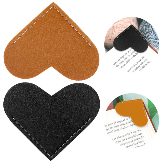 2 Pcs Leather Heart Bookmark Bookmarks for Women Portable Book Marks Women Gift Book Accessories for Reading Lover Cute Handmade Book Reading Gift for Book Lovers(Brown&Black)