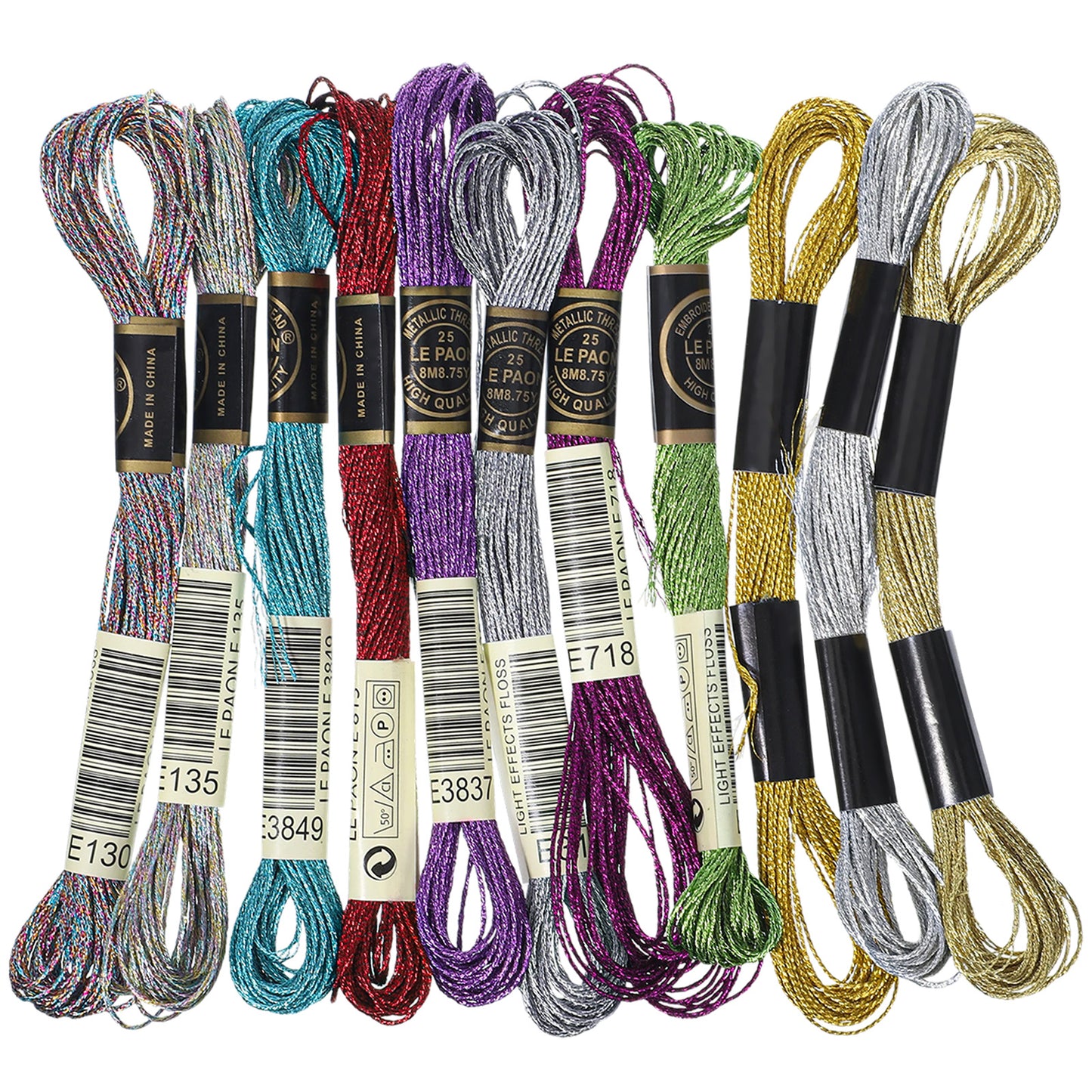 11 Mixed Colors Metallic Embroidery Floss 11 Skeins Cross Stitch Thread for Embroidery, Cross-Stitch, DIY Crafts (8M 12Strands)