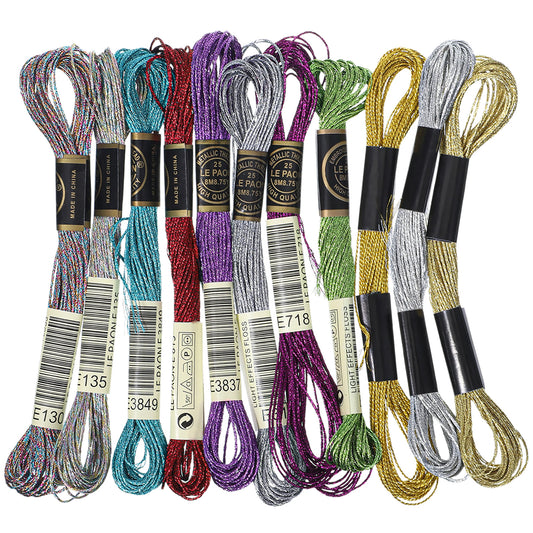 11 Mixed Colors Metallic Embroidery Floss 11 Skeins Cross Stitch Thread for Embroidery, Cross-Stitch, DIY Crafts (8M 12Strands)