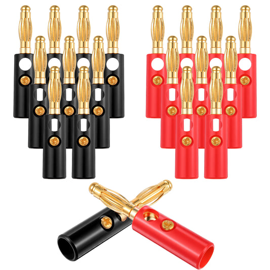 FdcLixuvol 20 pcs 4mm Speaker Banana Plugs-Open Screw Type, Insulated 24K Gold Plated Open Screw Type Speakers Connector Banana Plugs Connectors for Speaker Wire