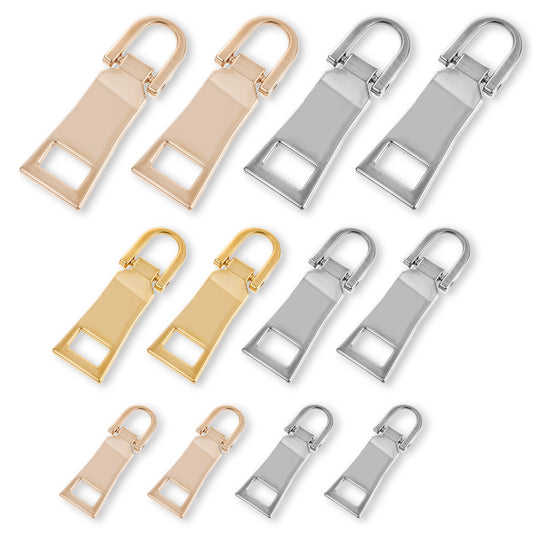 12 Zipper Pull Replacement Gold Zip Puller Tap Slider Pull Tap Silver Metal Zipper Handle Mend Fixer Metal Zipper Pull Repair Tab for Luggage Suitcase Backpack Jacket Bags Coat Boots