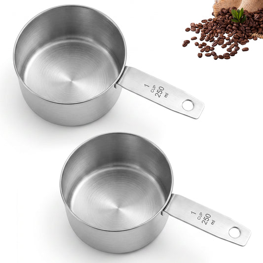 2 Pcs 1 Cup tainless Steel Measuring Cups, (250ml, 8oz) 1 Cup Scoop