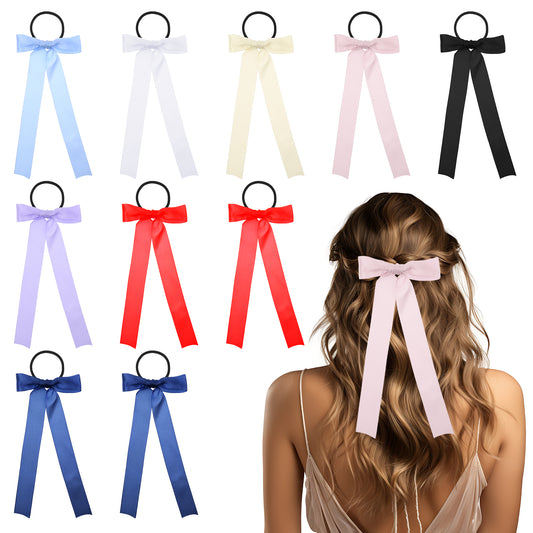 10PCS Bow Hair Tie Oversized Bowknot Bows Velvet Hair Ribbon Elastics Hair Scrunchies Satin Hair Ribbon Bowknot Long Tail Ribbons for Women Girls