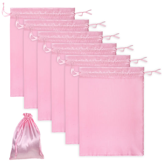 6PCS Pink Wig Storage Bags, Wig Bags with Satin Drawstring Foldable Hair Storage Bag Travel Container Wigs Bag for Multiple Wigs, Bundles, Extensions Bundle