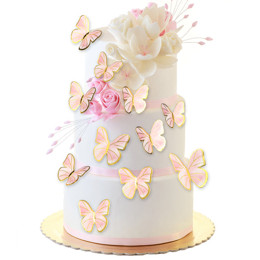100 Pcs Pink Butterfly Cake Decorations, Butterfly Cupcake Toppers, Pink Gold Cake Decorations for Women Wedding Birthday Party Decoration, Mixed Size