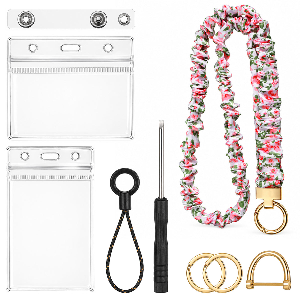 Scrunchie Lanyard with Card Holder for Teachers' ID Badges and Keys Pink