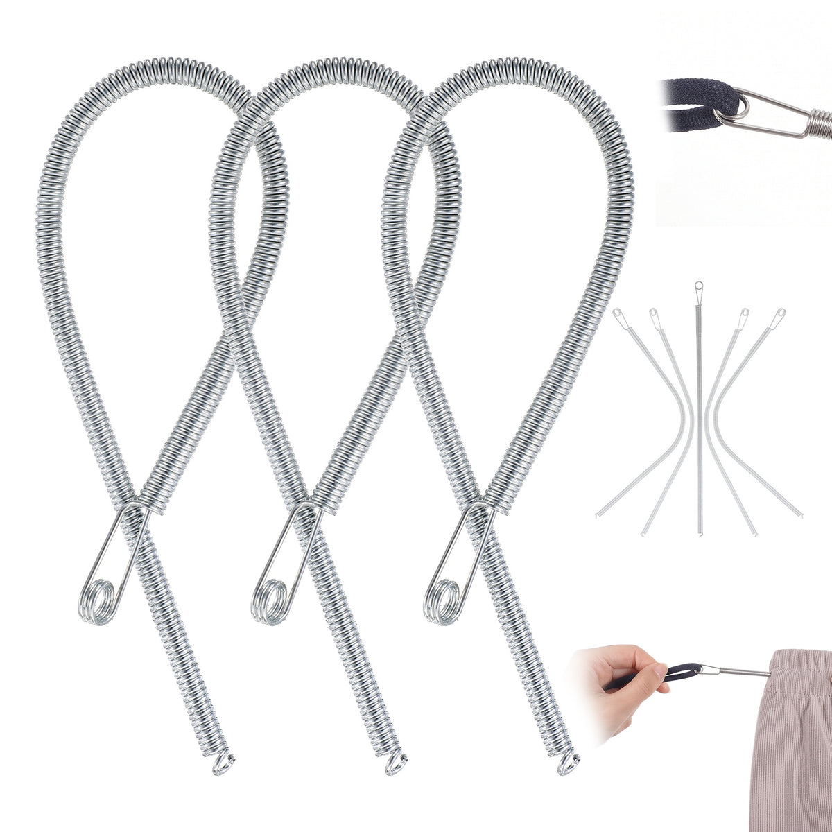 Spring Drawstring Threader, 3 Pcs Metal Drawstring Threader Tool