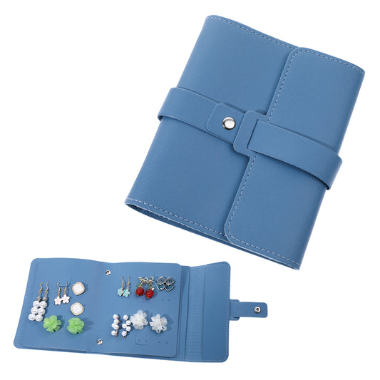 Earring Book, Blue Earring Box, Earring Storage Organiser, Roll PU Leather Earring Box, Jewellery Travel Pouch for Necklaces, A Small Book for Keeping Your Earrings Safe