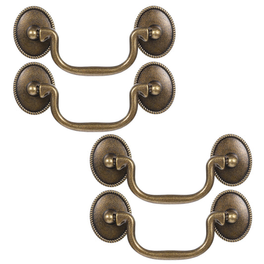 4 Pcs Drop Bail Handle Pulls Antique Bails Handle Drop Pulls Small Drawer Pull Handles Vintage Drops Bail Pull Handles for Closets Cabinet Furniture 3.3" Hole Center 4.5" Total Length with Screws