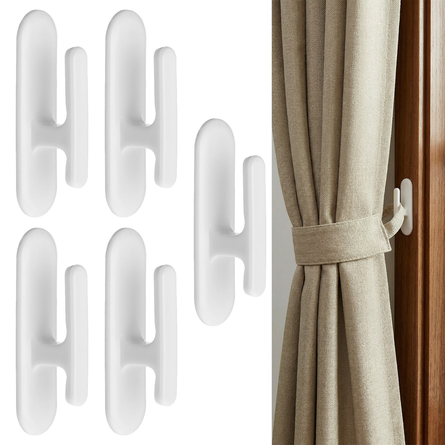 5 Pcs Blind Hooks for Cord, Self Adhesive Blind Cord Winders Holder Safety Hooks and Holder Safety Cleats Clips Device for Proofing Window Blinds Curtains Ropes, Home Office Kitchen (White)