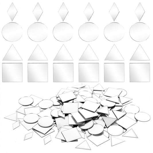 160 Pcs 4 Shapes Mirrors for Crafts, 1 Inch Mirror Mosaic Tile, Triangles/Squares/Rounds/Rhombus Glass Tiles, Sparkling Craft Mirror Mosaic Tile for Art Project, Wall, Door, Home Decorations