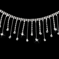 2 Yard Rhinestone Fringe Trim, Rhinestone Tassel Trim Tassel Chain for Crafts Sewing Irregular Diamond Crystal Cuttable Silver Fringe for Sewing Jewelry Crafts Wedding Party