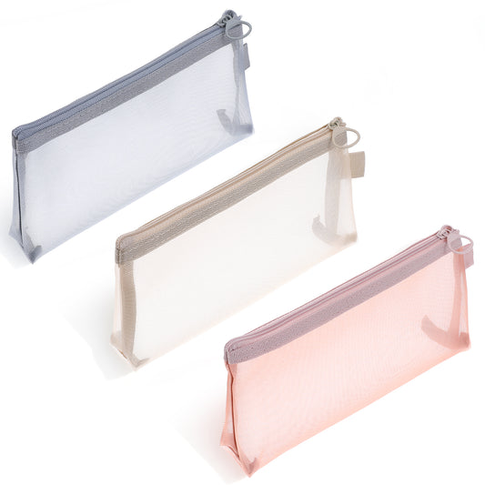 3 Pcs Mesh Makeup Brush Bag Mesh Cosmetic Bag Clear Pencil Pouch with Zipper Small Meshs-Zipper Pouch Cosmetic-Bag for Pencil Case Travel Office Purse Diaper Bags
